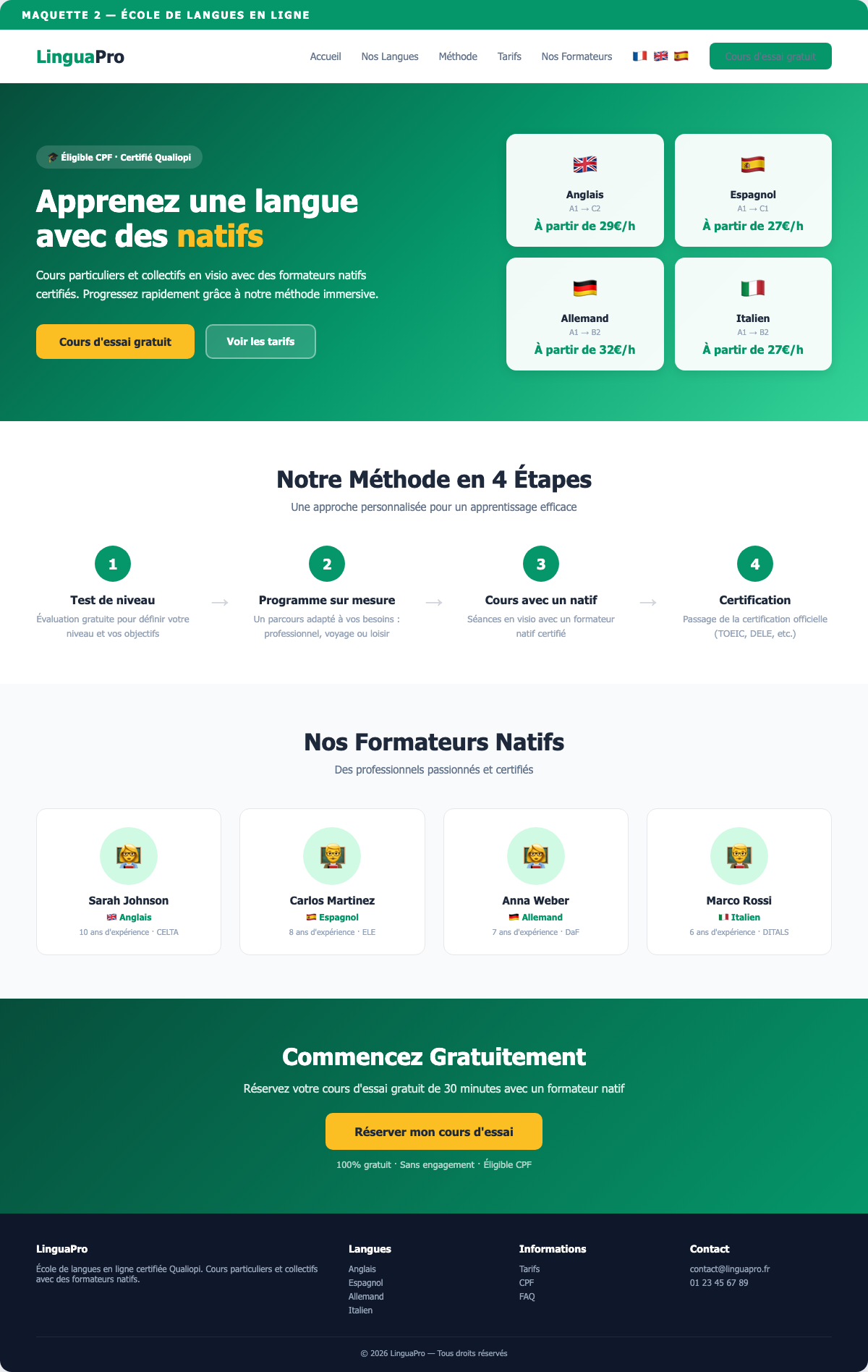 Site école de langues en ligne - LinguaPro